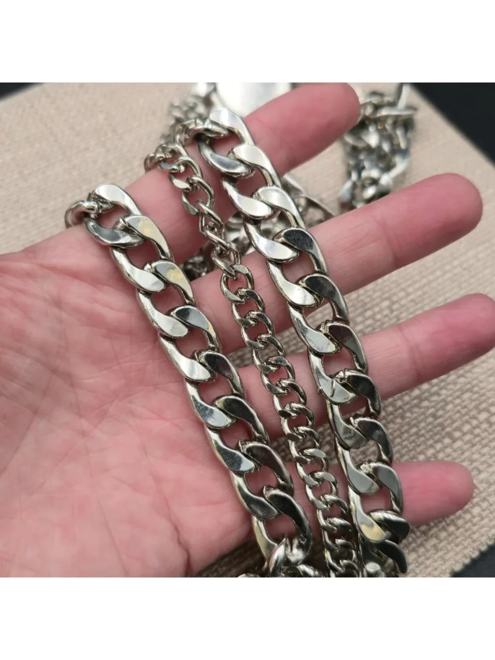 41 Inch Silver Cuban Link Chain Necklace with Round Tag, Chunky Curb B1447